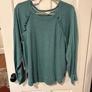 Anthropologie Teal Long Sleeve Top with Ruffle Detail
